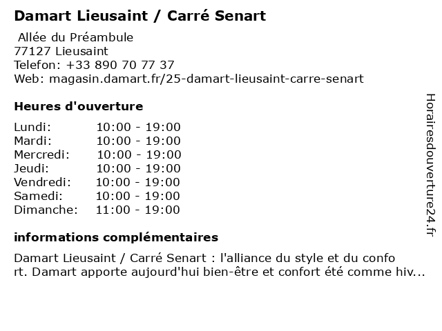 Horaires d ouverture Damart Lieusaint Carr Senart All e